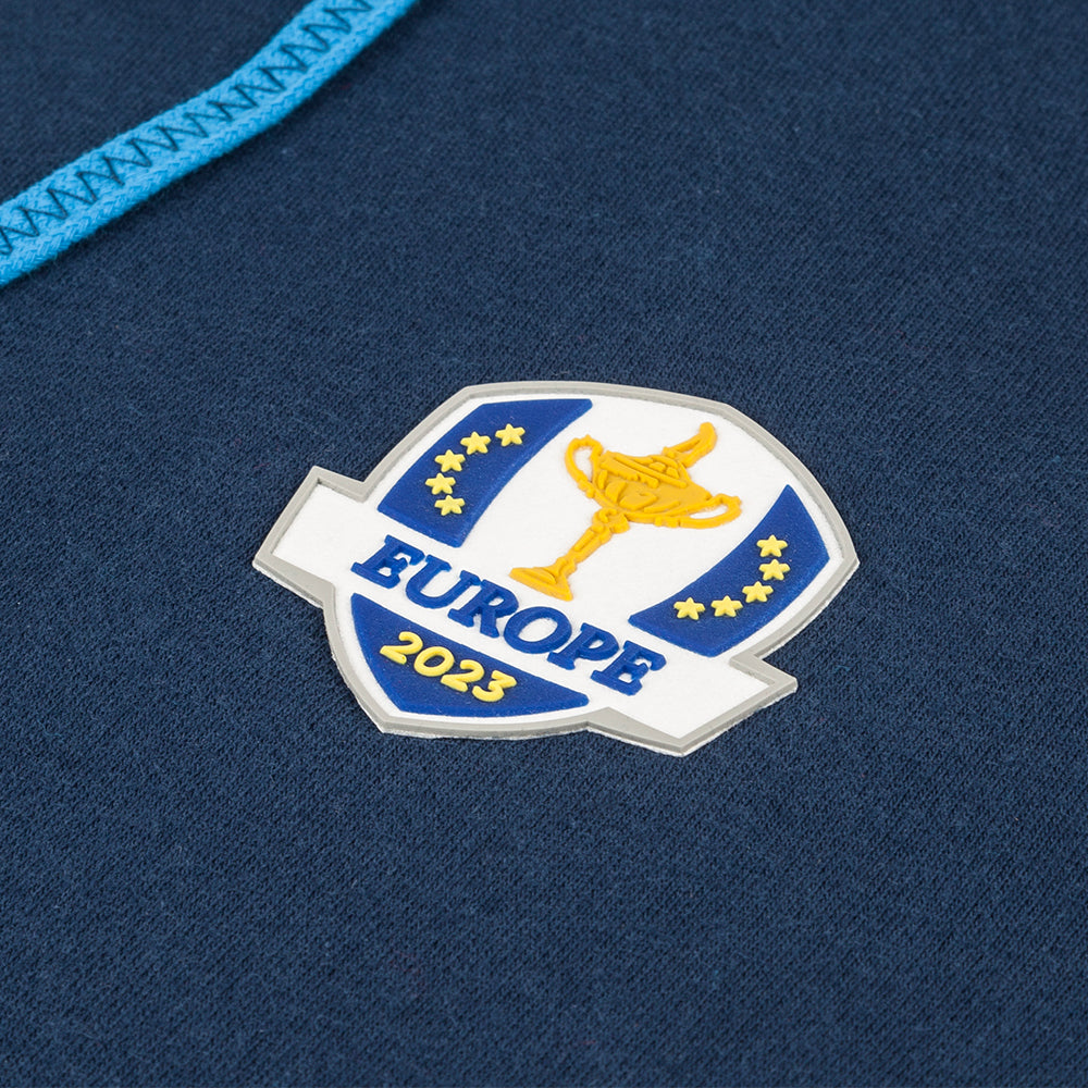 2023 Ryder Cup Official European Fanwear Women&#39;s Navy Hoodie Badge Close-up