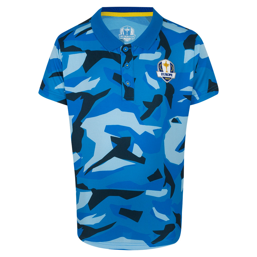 2023 Ryder Cup Official European Fanwear Youth Camo Polo Shirt Front