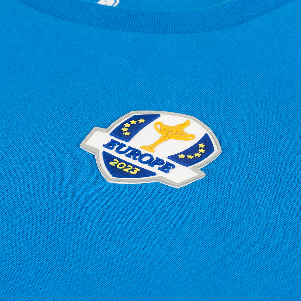 2023 Ryder Cup Official European Fanwear Youth Royal Blue T-Shirt - Badge Close-up