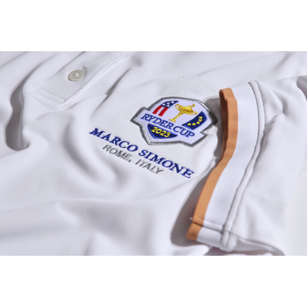 2023 Ryder Cup Peter Millar Women&#39;s White Whitworth Mesh Polo Shirt - Badge Close-up