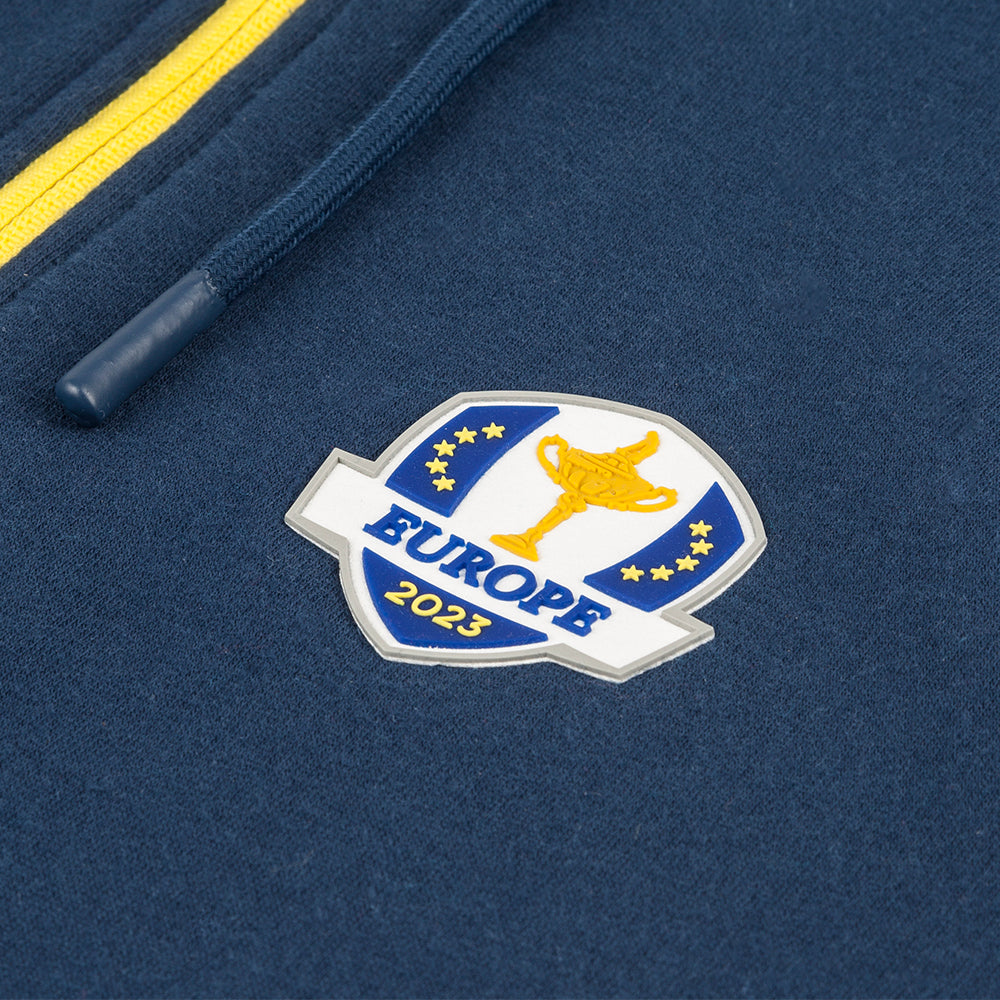 2023 Ryder Cup Official European Fanwear Men&#39;s Navy 1/2 Zip Hoodie Badge Close-up