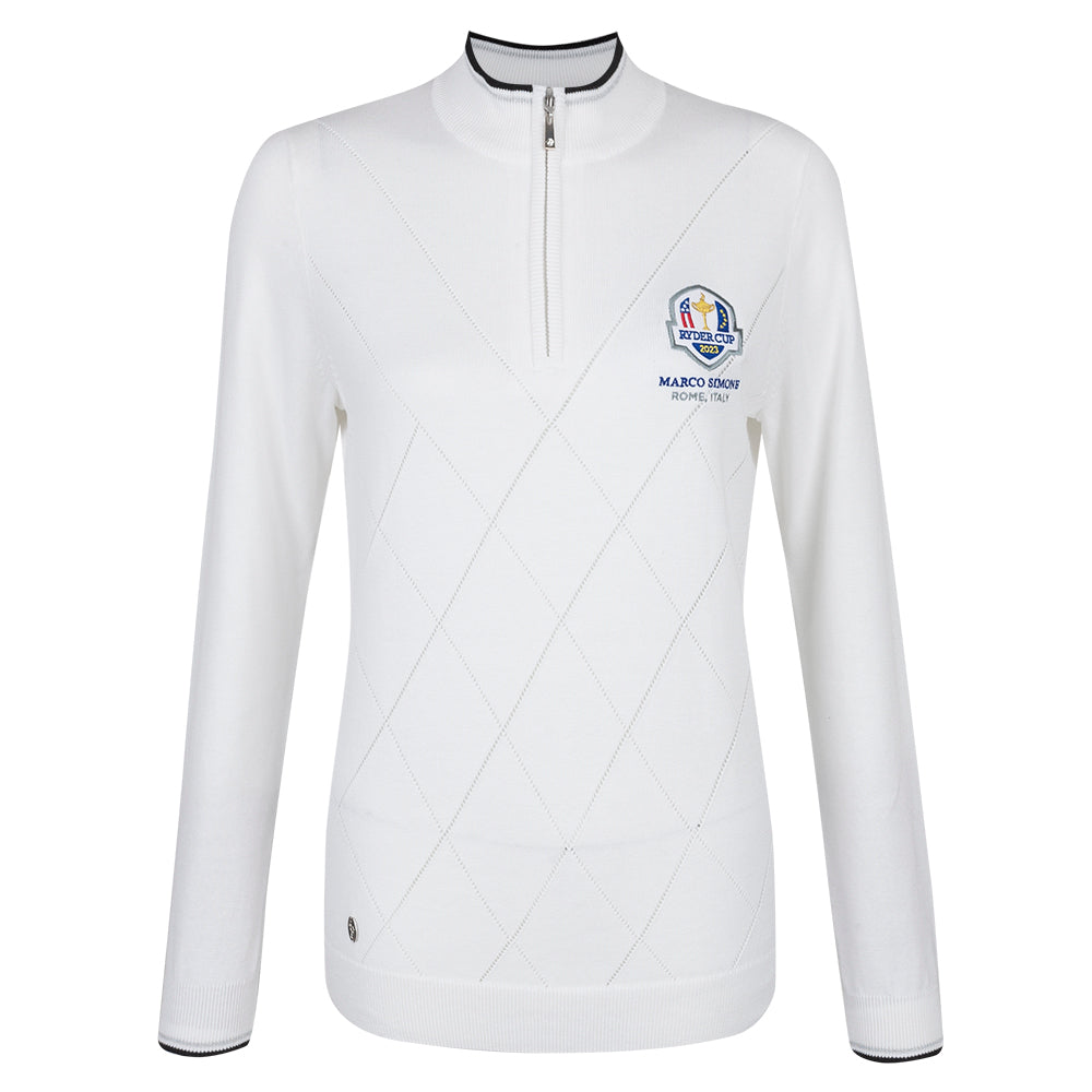 2023 Ryder Cup Glenmuir Women&#39;s White Molly 1/4 Zip Mid Layer Front