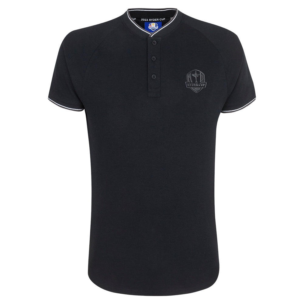 2023 Ryder Cup Men&#39;s Black Tonal Rounded Collar Polo Shirt Front