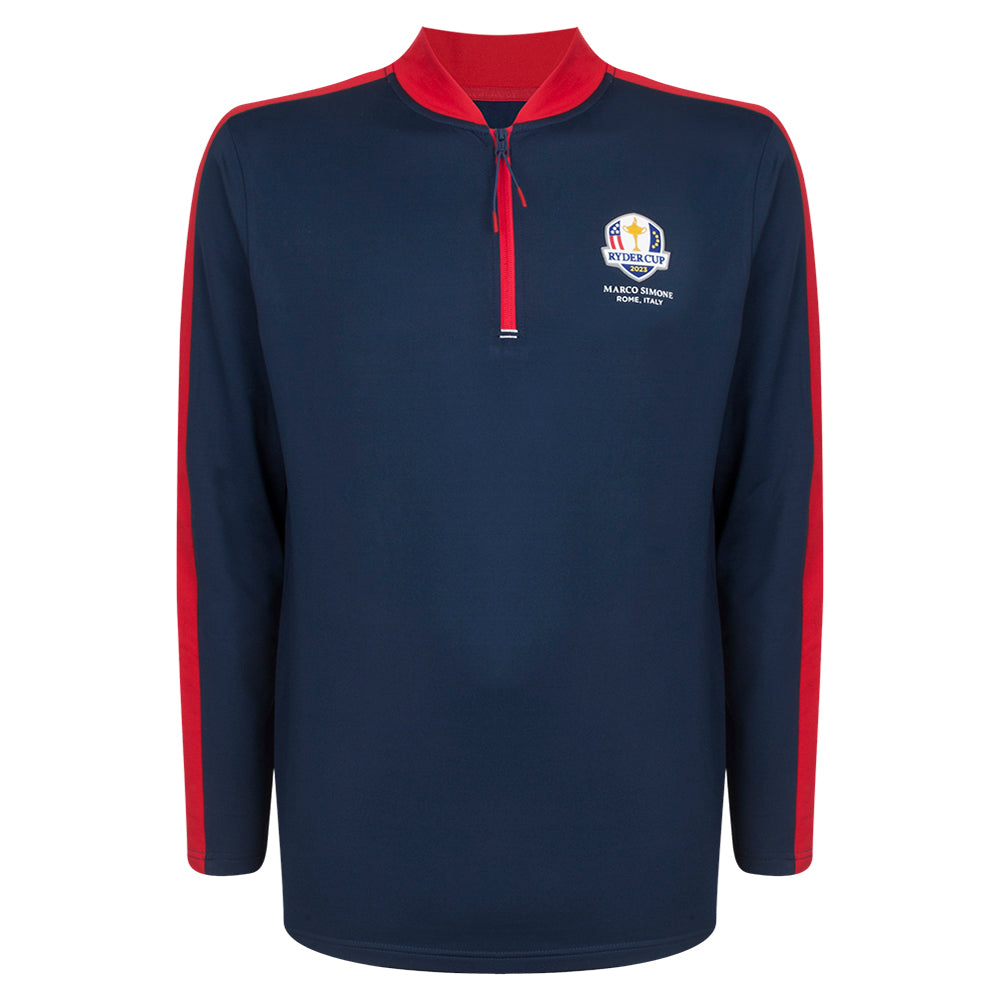 Official 2023 Ryder Cup USA Fanwear Men&#39;s Navy 1/4 Zip Mid Layer Front