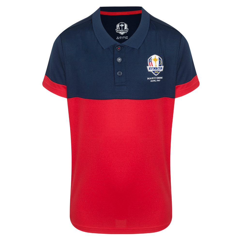 Official 2023 Ryder Cup USA Fanwear Youth Navy/Red Polo Shirt Front