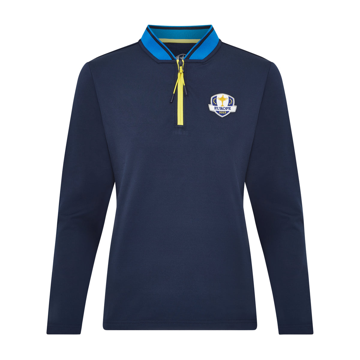 2023 Ryder Cup Official European Fanwear Women&#39;s Navy 1/4 Zip Mid Layer - Front