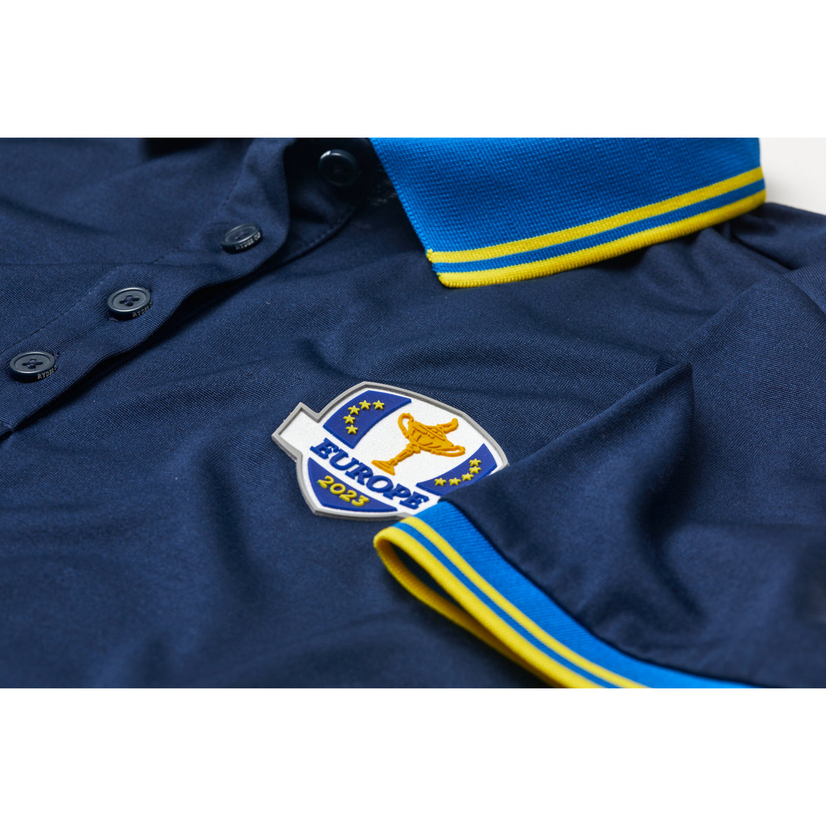 2023 Ryder Cup Official European Fanwear Women&#39;s Navy Polo Shirt Badge Close-up