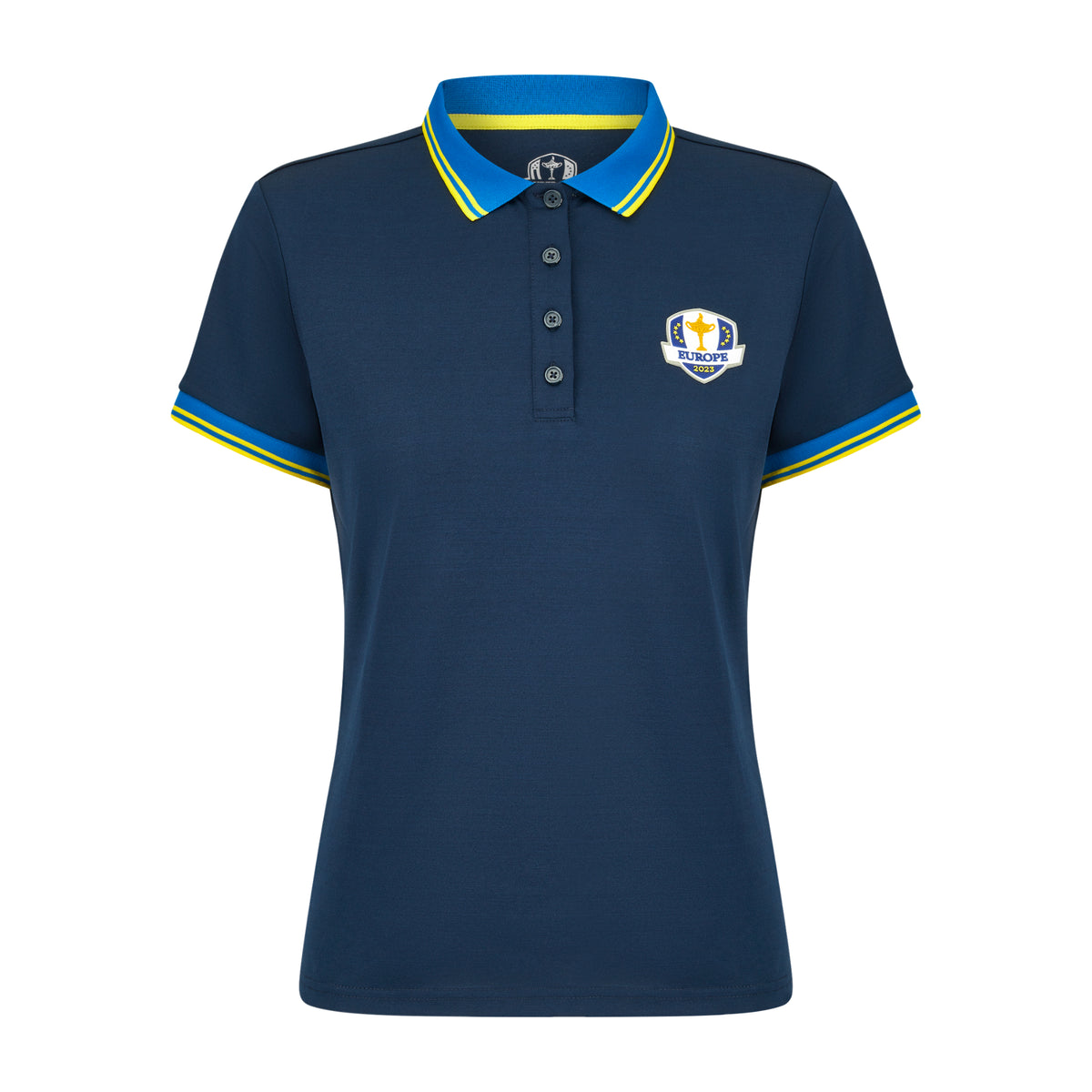 2023 Ryder Cup Official European Fanwear Women&#39;s Navy Polo Shirt Front
