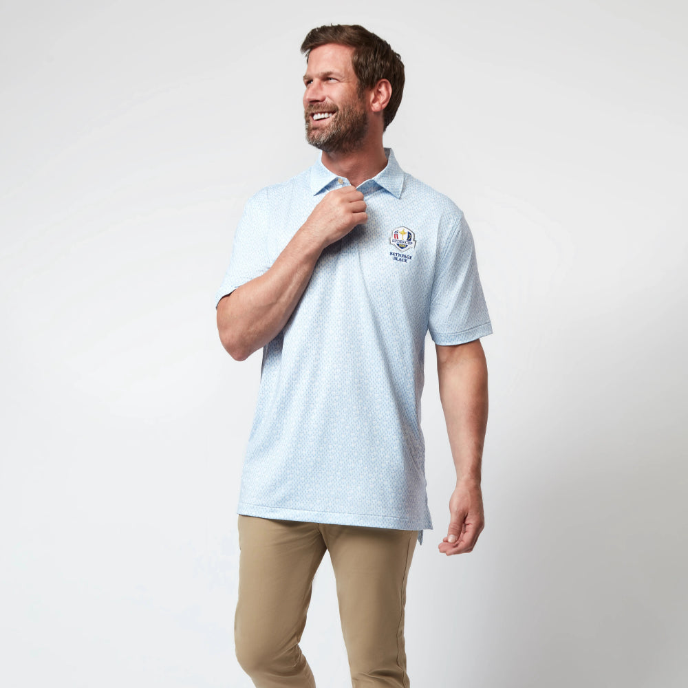 2025 Ryder Cup Peter Millar Men's Blue Corkscrew Print Polo Shirt Model