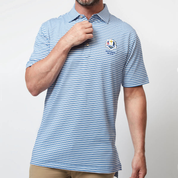 2025 Ryder Cup Peter Millar Men's Blue Hogan Striped Polo Shirt The