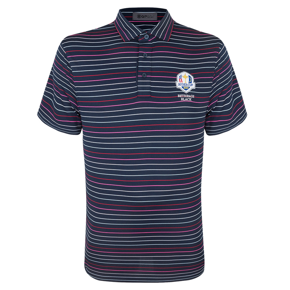 Ryder Cup 2025 Antigua ポロシャツ Sサイズ ネイビー 2025 Ryder Cup G/Fore Men's Multi Stripe Polo Shirt – The Official