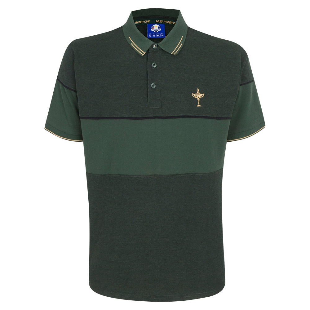 2023 Ryder Cup Men&#39;s Trophy Green Tipped Collar Polo Shirt Front