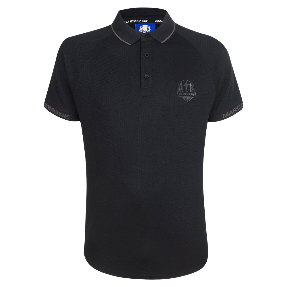 2023 Ryder Cup Men&#39;s Black Tonal Text Tipped Polo Shirt Front