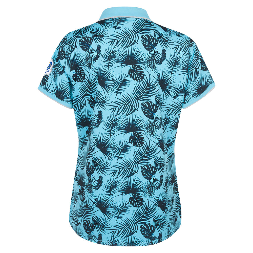 2027 Ryder Cup Glenmuir Women's Blue Tropical Print Zipped Polo Shirt