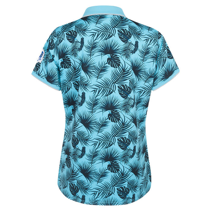 2027 Ryder Cup Glenmuir Women's Blue Tropical Print Zipped Polo Shirt