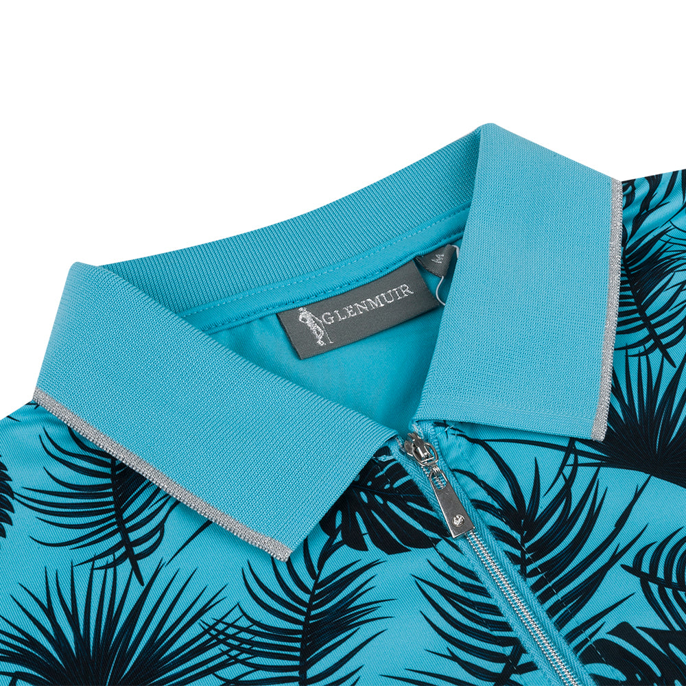 2027 Ryder Cup Glenmuir Women's Blue Tropical Print Zipped Polo Shirt