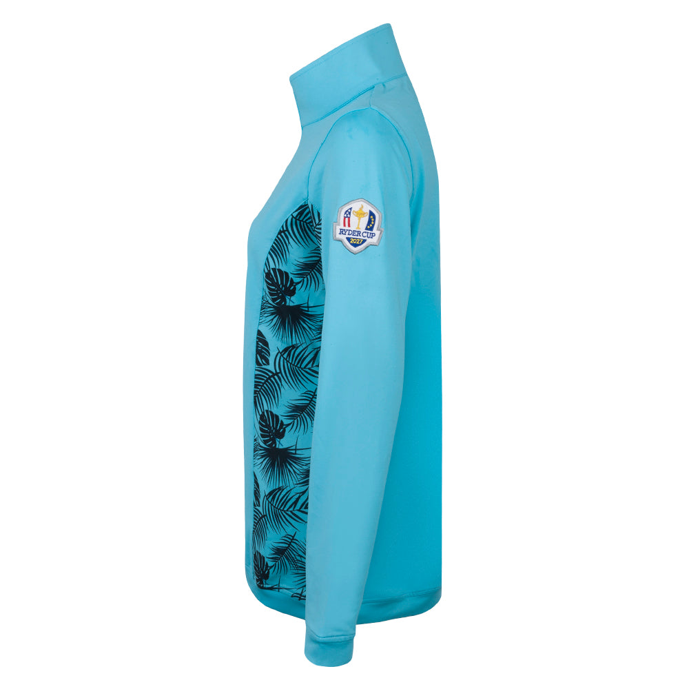 2027 Ryder Cup Glenmuir Women's Blue Tropical Print 1/2 Zip Mid Layer