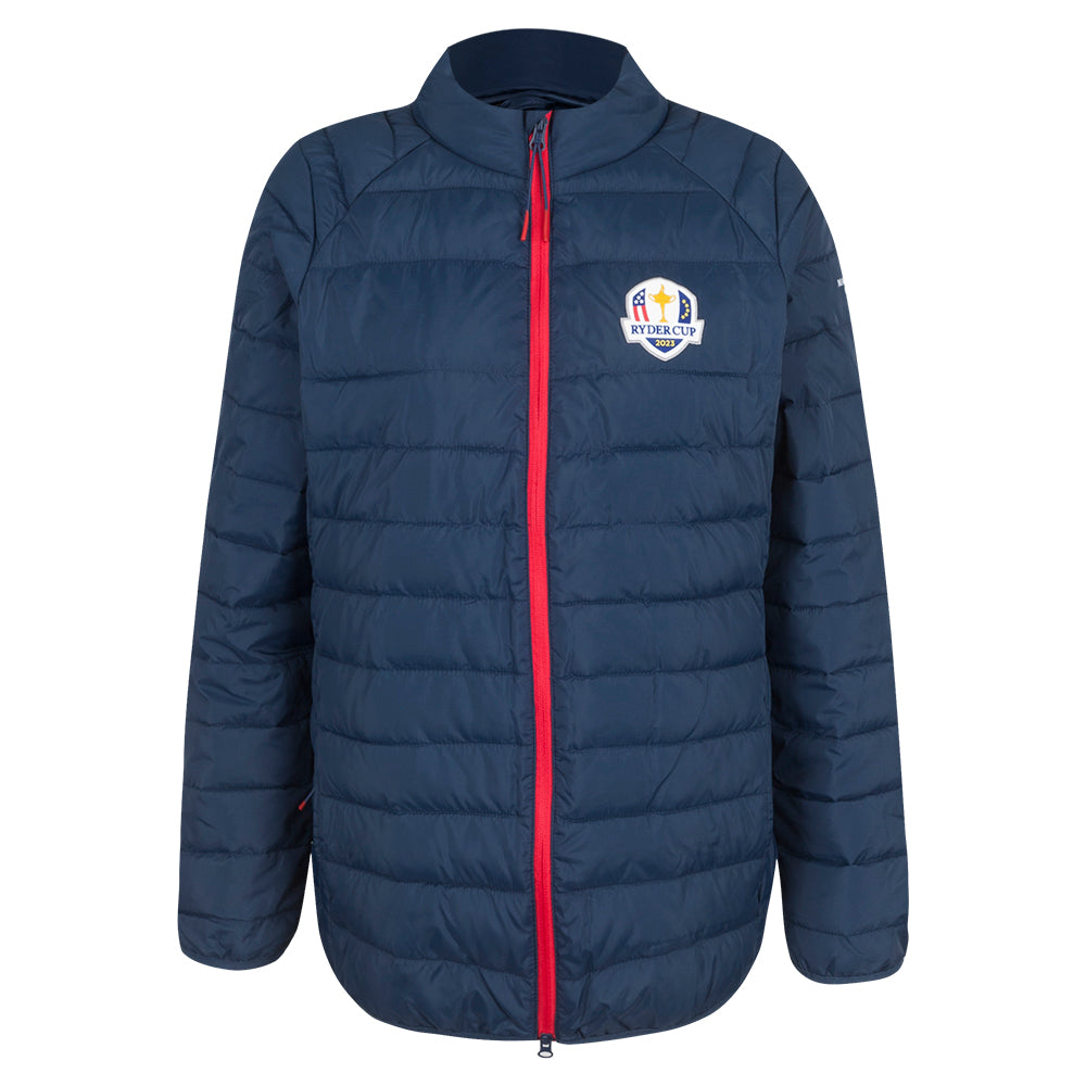 Official 2023 Ryder Cup USA Fanwear Women&#39;s Blue Padded Jacket Front