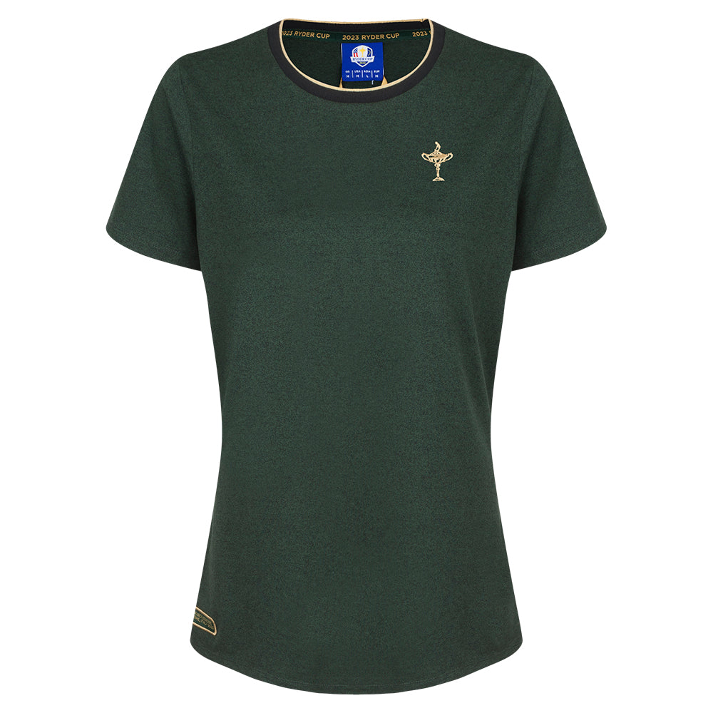 2023 Ryder Cup Women&#39;s Trophy Green Ribbed Collar T-Shirt Front