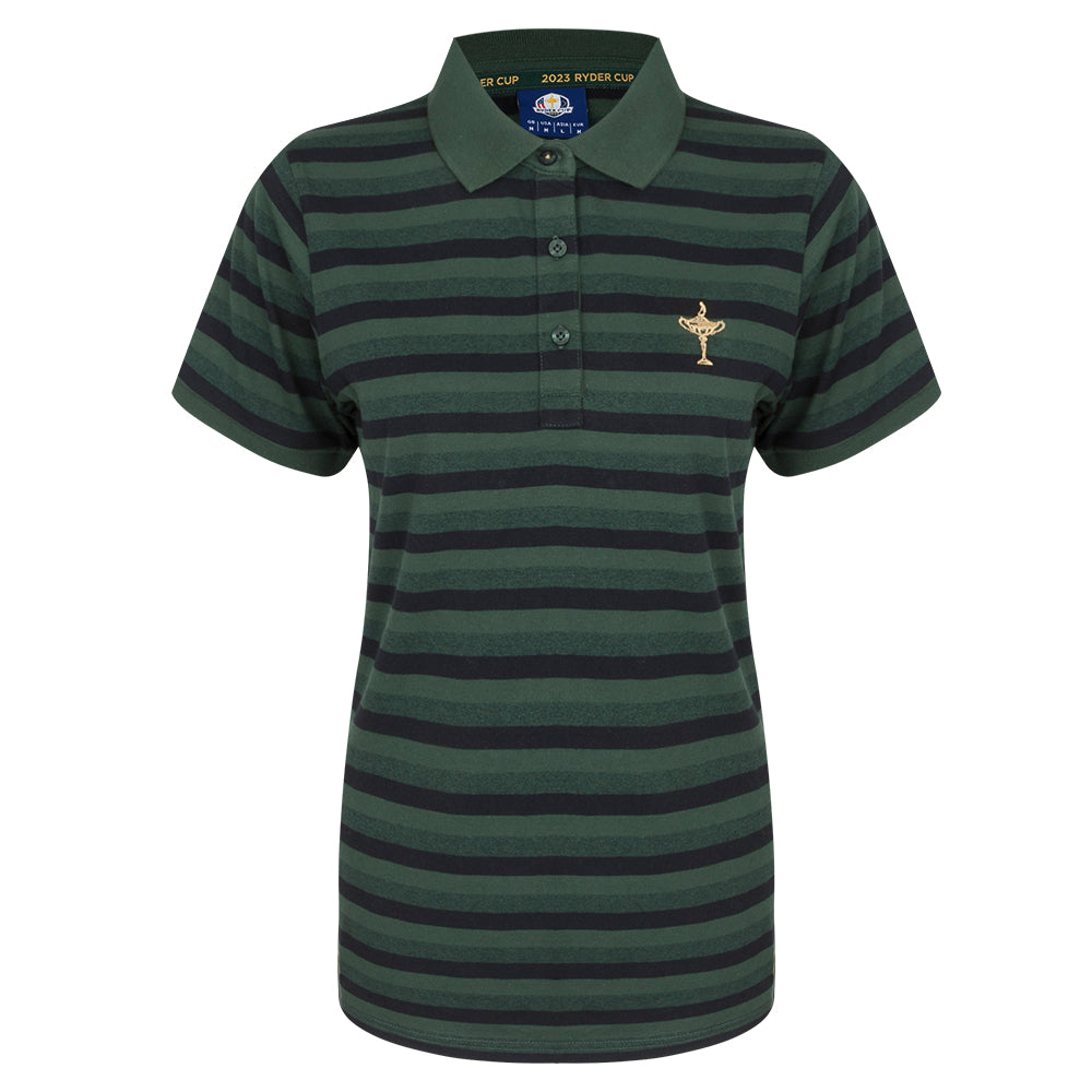 2023 Ryder Cup Women&#39;s Trophy Green Block Striped Polo Shirt Front