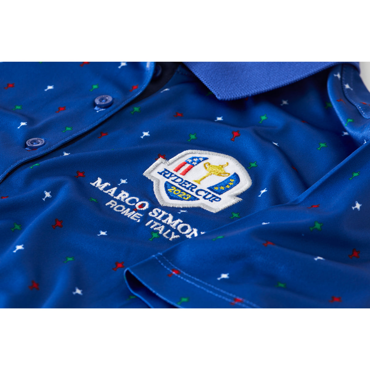 2023 Ryder Cup Rome Collection Women&#39;s Panel Print Polo Shirt - Badge Close-up