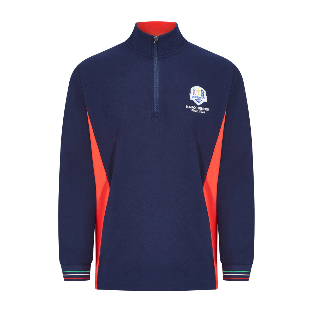 Official 2023 Ryder Cup Rome Collection Men&#39;s Navy Contrast Panel 1/4 Zip Mid Layer - Front
