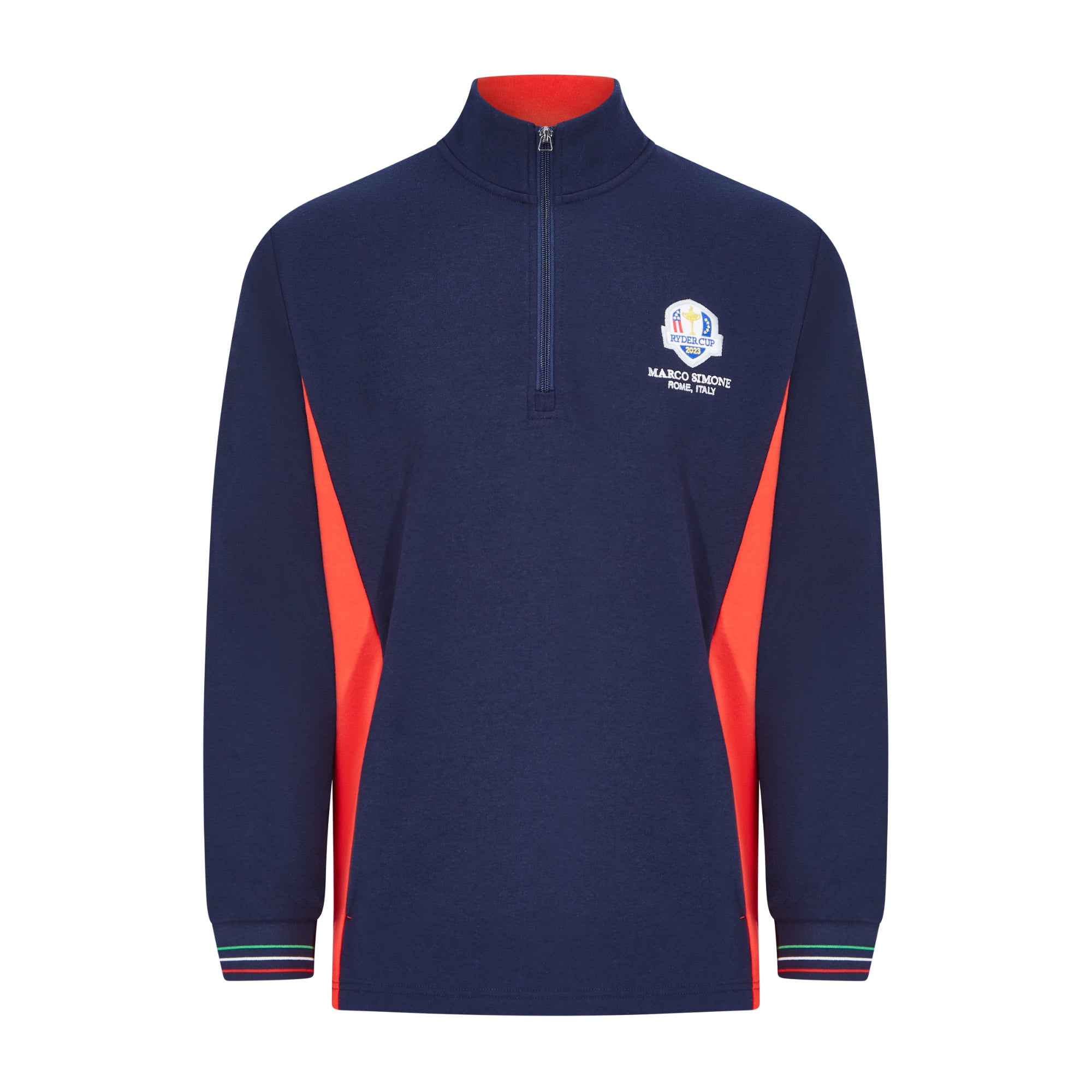 Official 2023 Ryder Cup Rome Collection Men's Navy Contrast Panel 1/4 Zip Mid Layer - Front