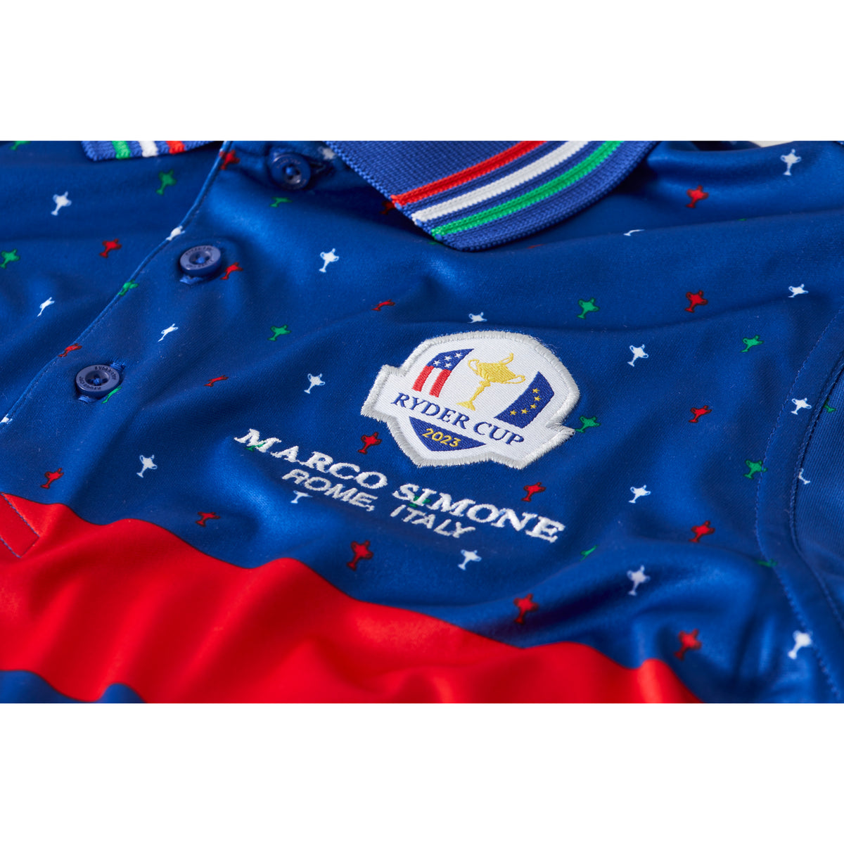 2023 Ryder Cup Rome Collection Youth Striped Print Polo Shirt - Badge Close-up