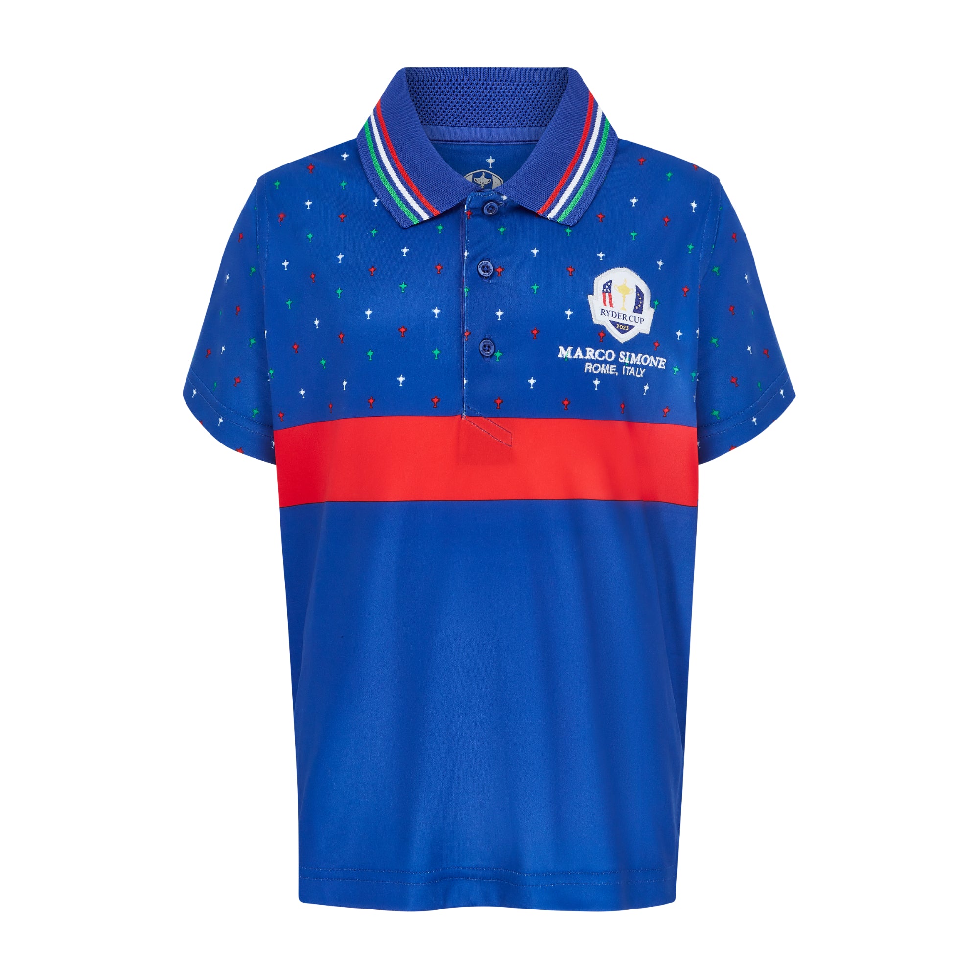 2023 Ryder Cup Rome Collection Youth Striped Print Polo Shirt - Front