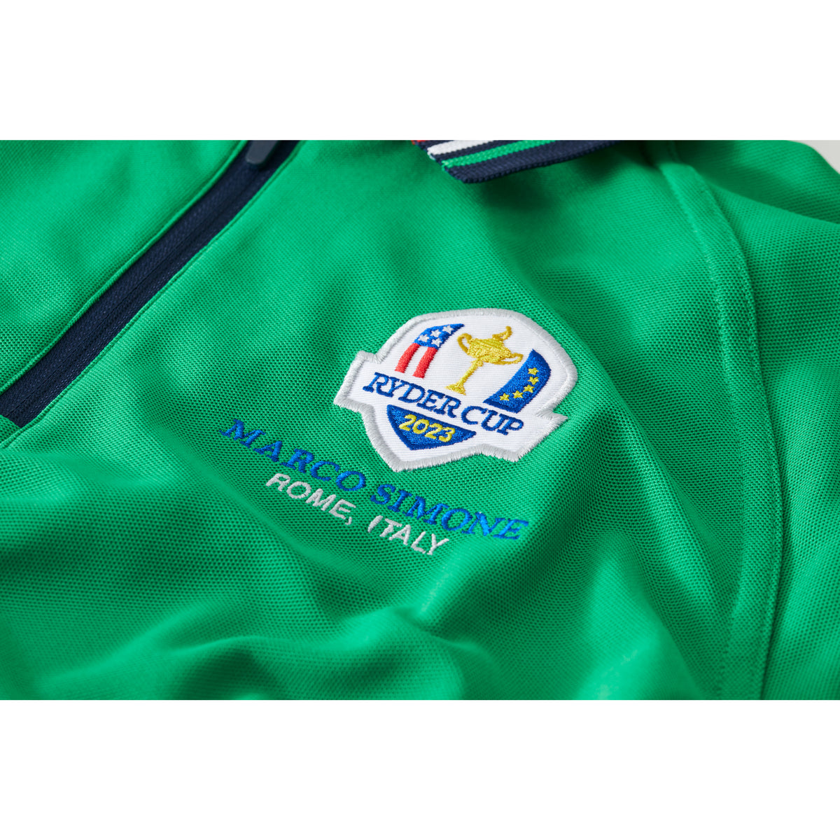 2023 Ryder Cup Rome Collection Youth Tipped Green Polo Shirt - Badge Close-up