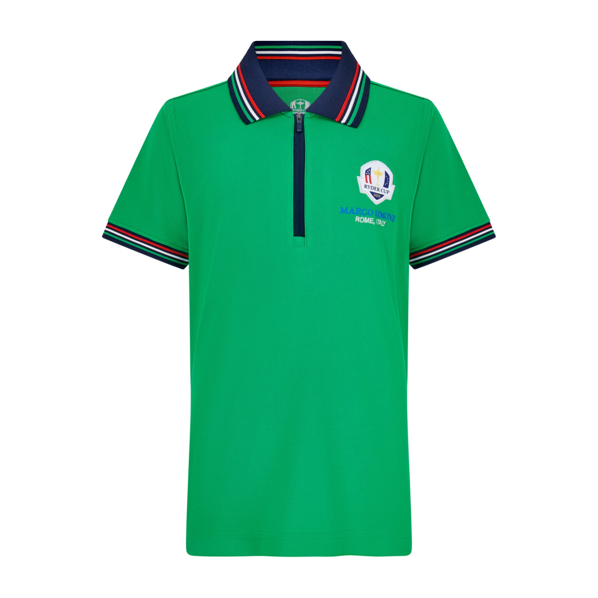 2023 Ryder Cup Rome Collection Youth Tipped Green Polo Shirt - Front