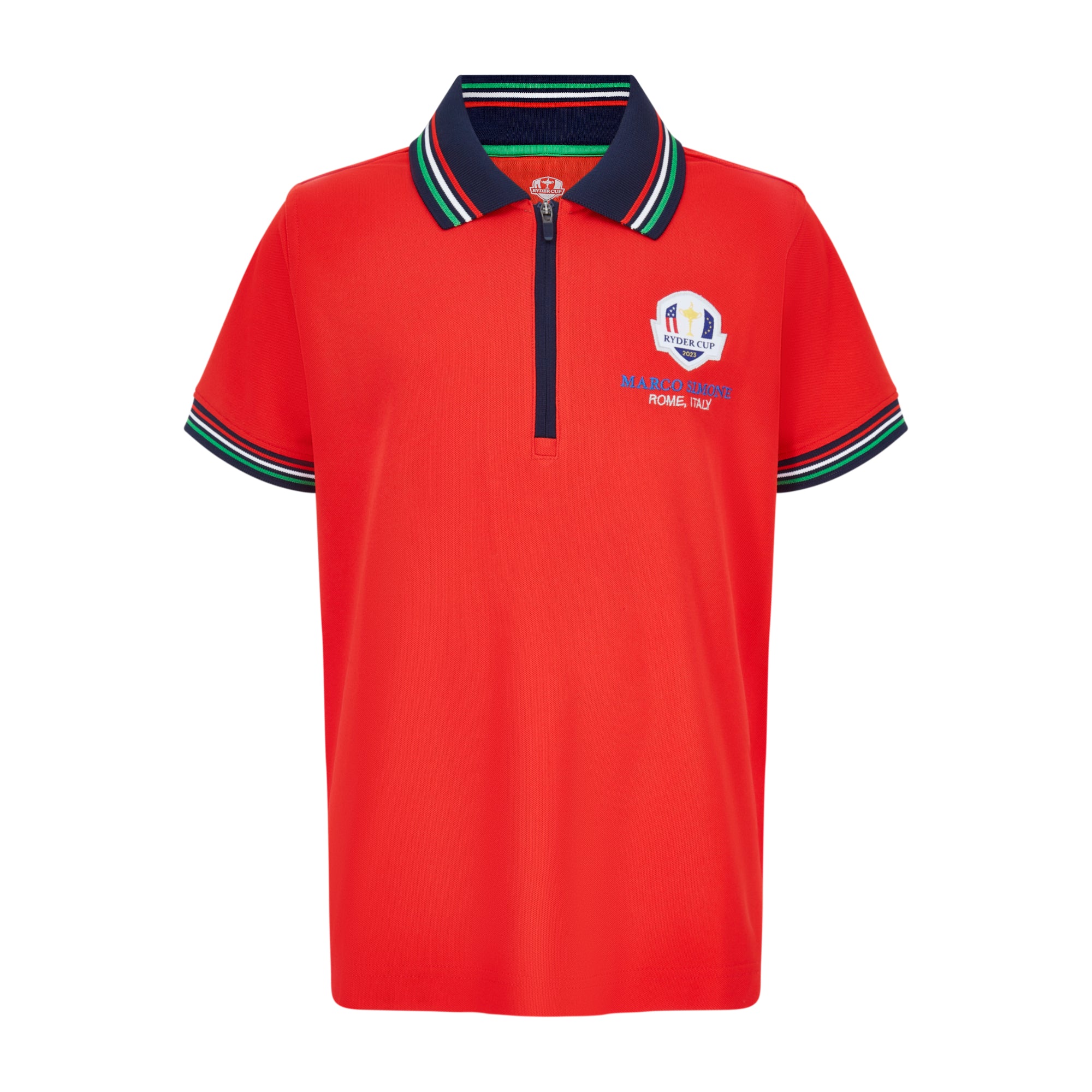 2023 Ryder Cup Rome Collection Youth Tipped Red Polo Shirt - Front