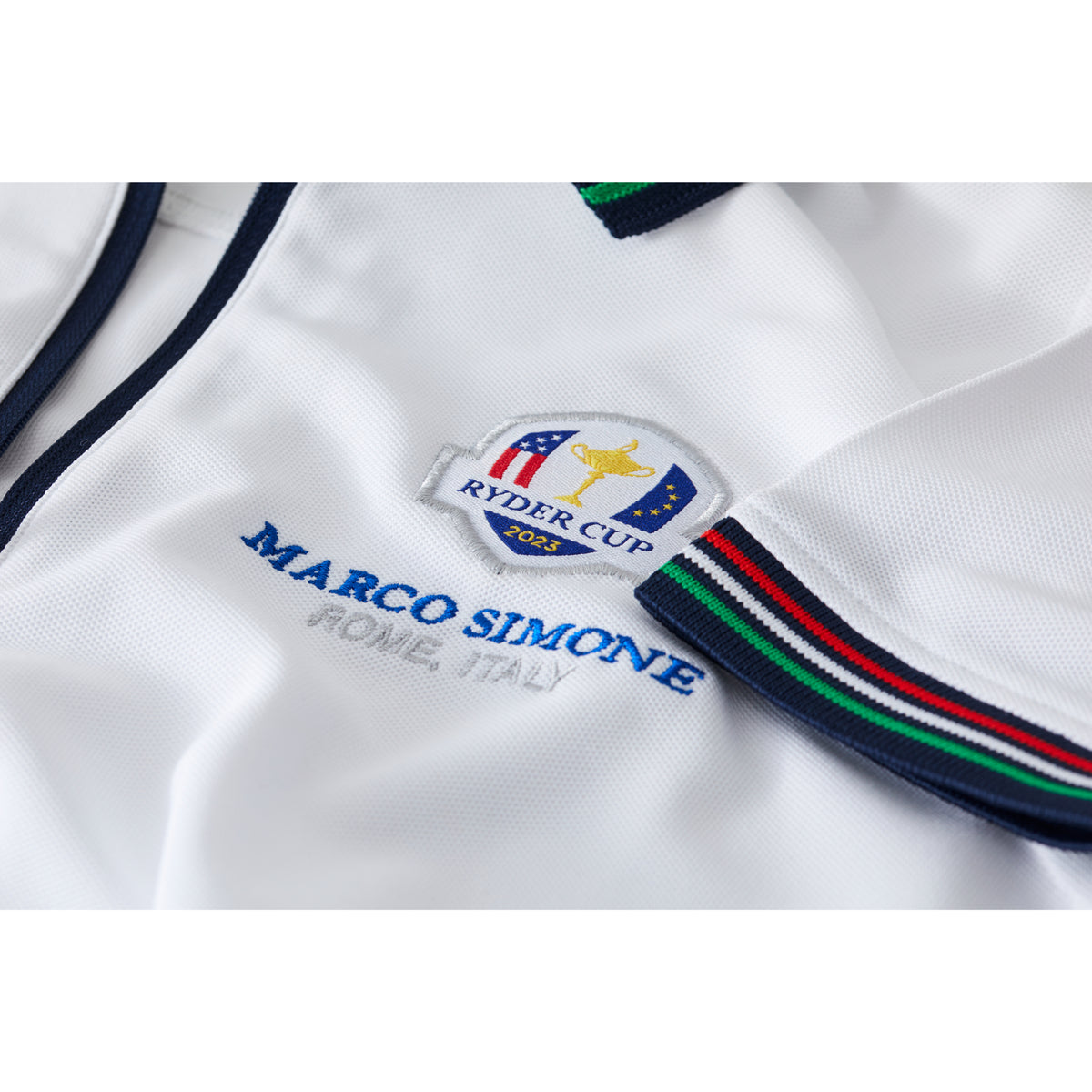 2023 Ryder Cup Rome Collection Youth Tipped White Polo Shirt - Badge Close-up