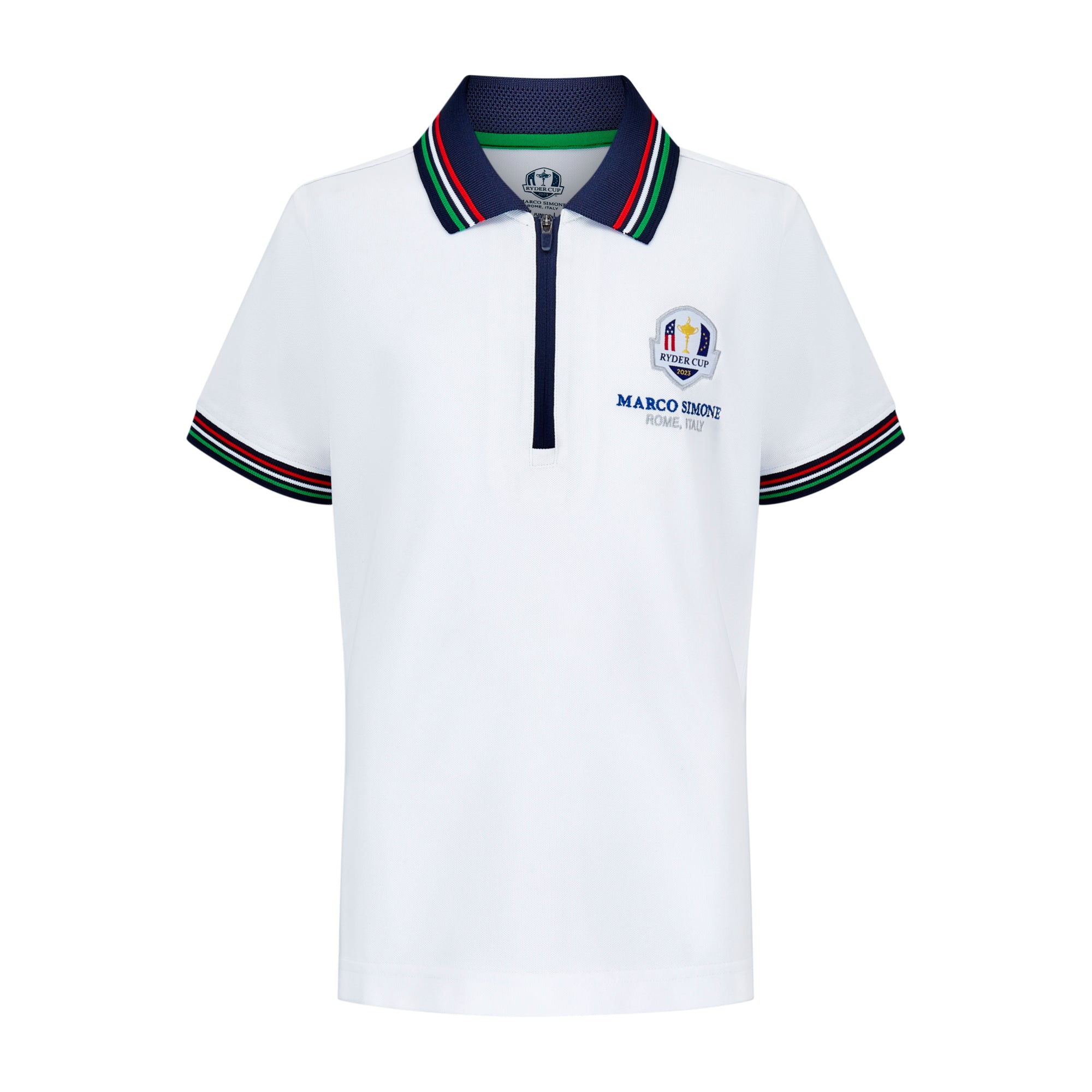 2023 Ryder Cup Rome Collection Youth Tipped White Polo Shirt - Front