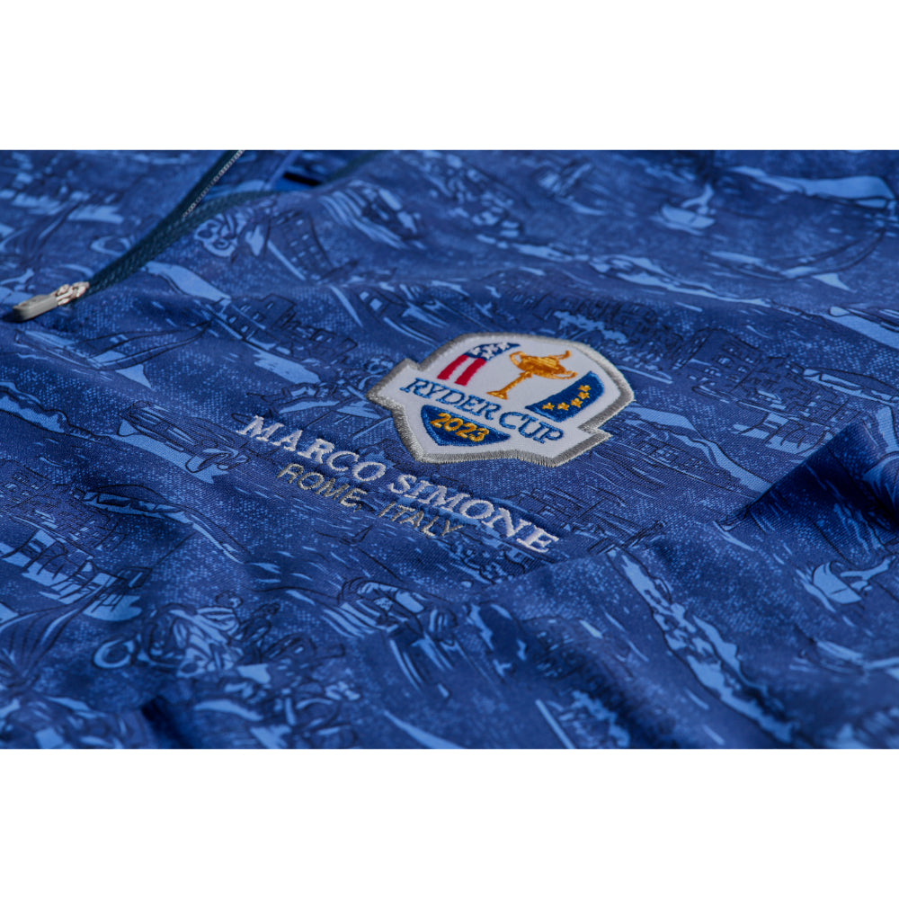 2023 Ryder Cup Peter Millar Men&#39;s Italian Navy Printed Perth 1/4 Zip Mid Layer - Badge Close-up