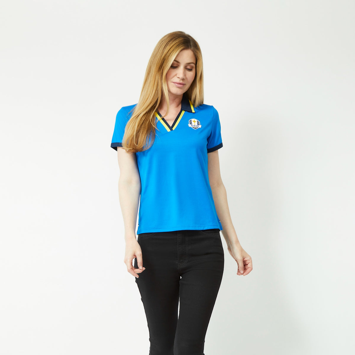 2023 Ryder Cup Official European Fanwear Women&#39;s V-Neck Polo Shirt - Model
