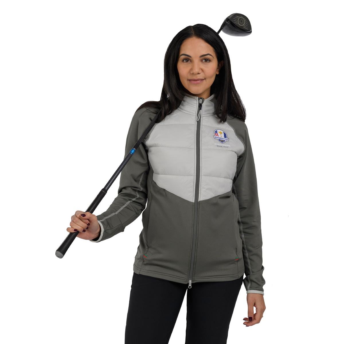 2023 Ryder Cup Rome Collection Women&#39;s Hybrid Jacket - Grey - Model