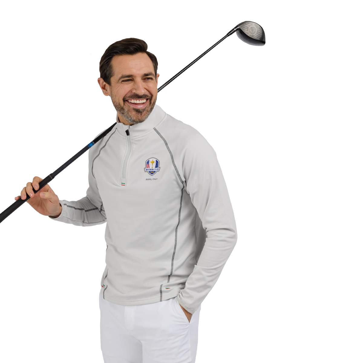 2023 Ryder Cup Rome Collection Men&#39;s 1/4 Zip Mid Layer - Light Grey - Model