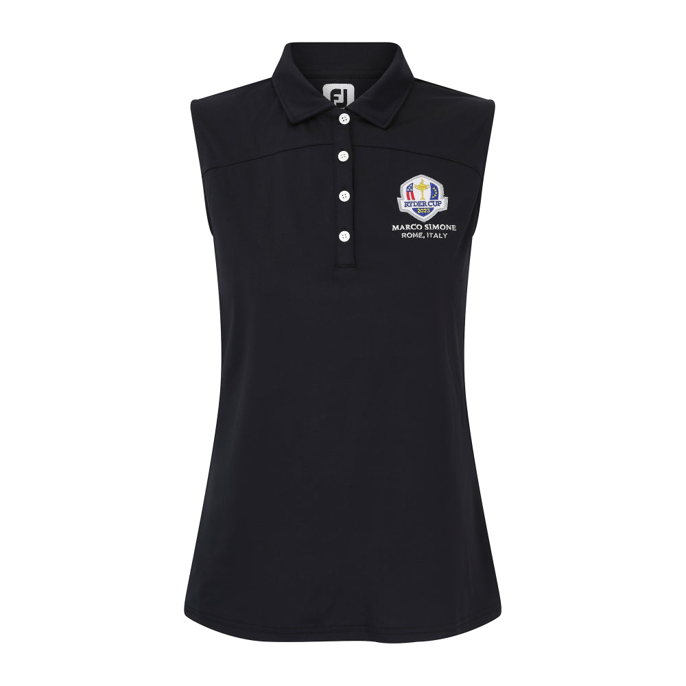 2023 Ryder Cup FootJoy Women&#39;s Sleeveless Black Polo Shirt Front