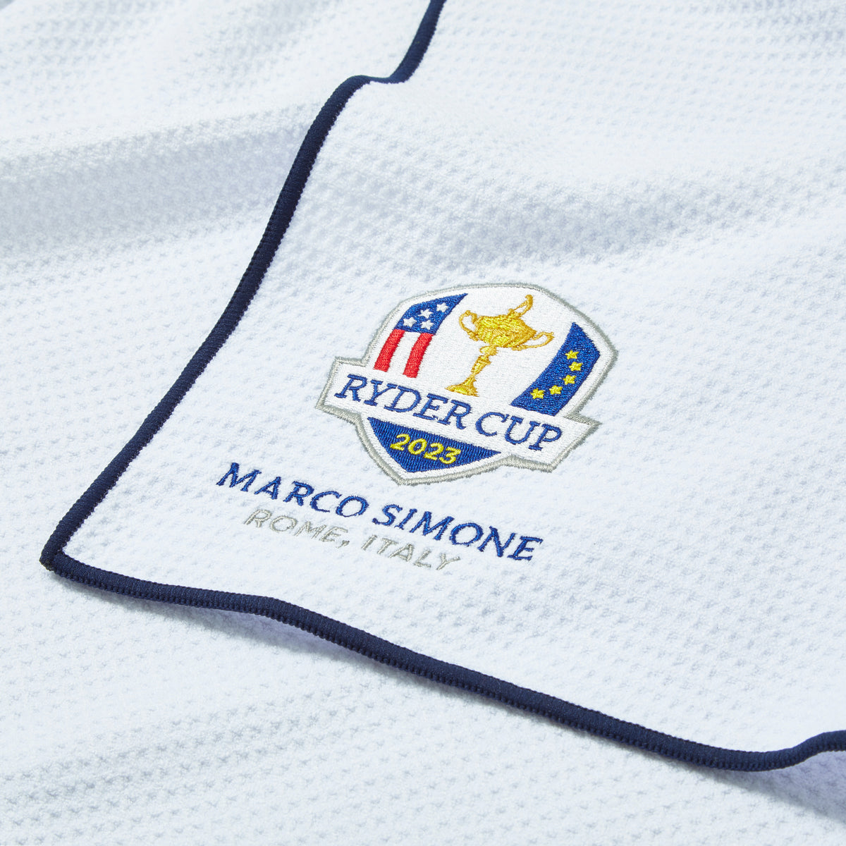 2023 Ryder Cup PRG Aqua Lock Golf Towel - White - Badge Close-up