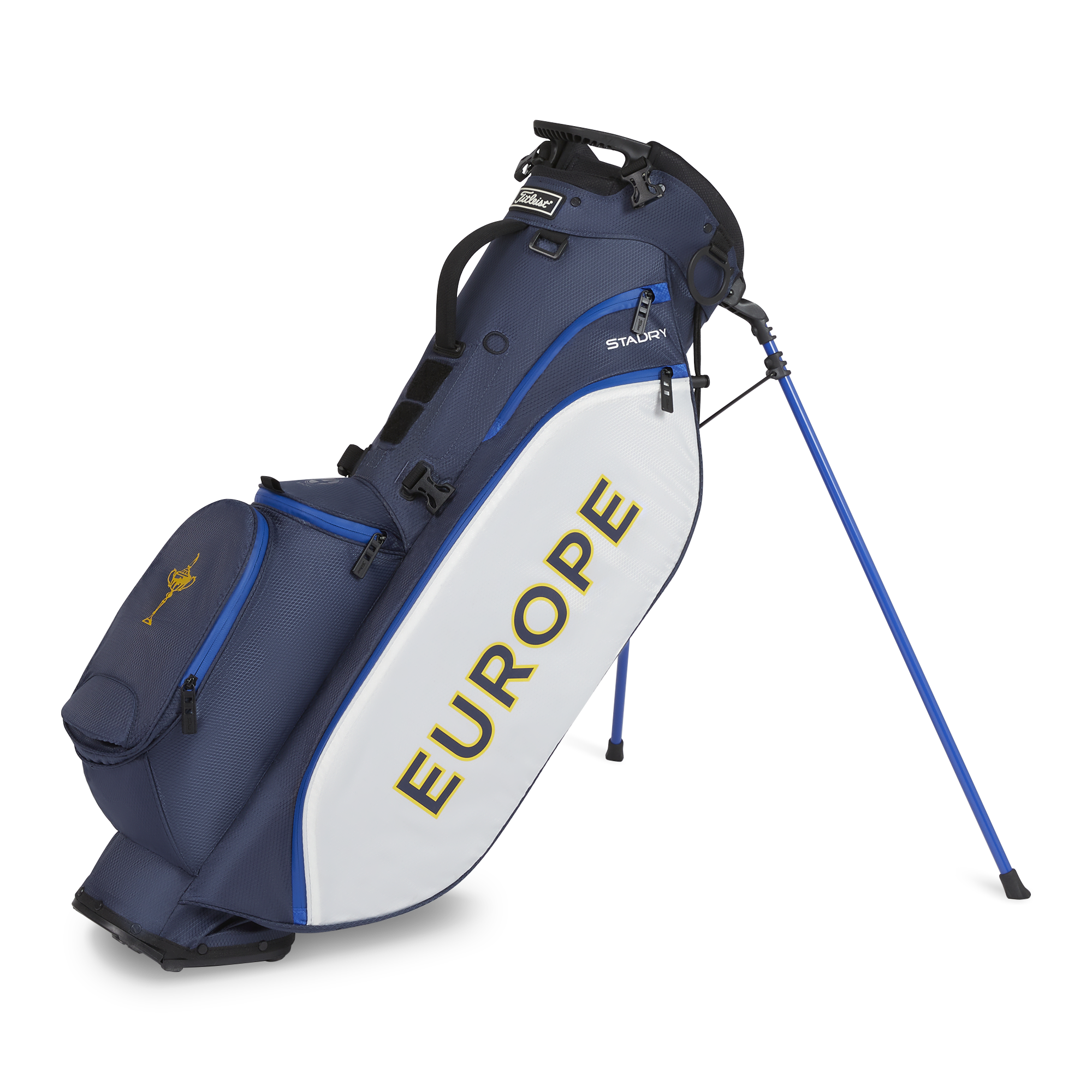 2023 Ryder Cup Titleist Team Europe Players 4 StaDry Golf Bag Front On Stand