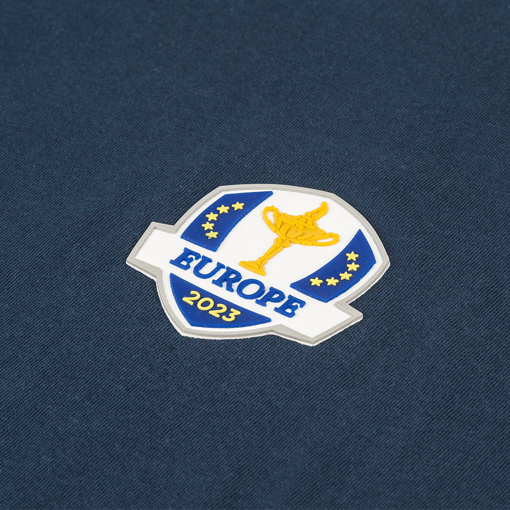 2023 Ryder Cup Official European Fanwear Men&#39;s Navy T-Shirt Badge Close-up