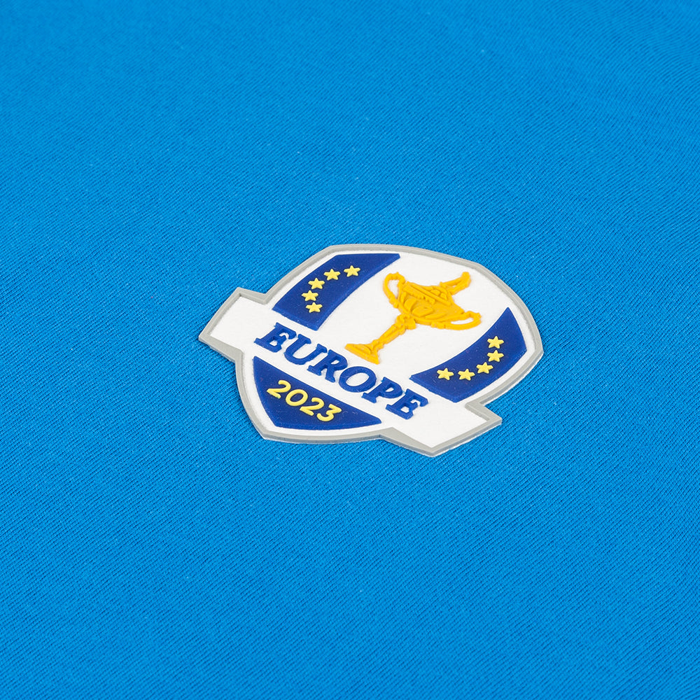 2023 Ryder Cup Official European Fanwear Men&#39;s Royal Blue T-Shirt Badge Close-up