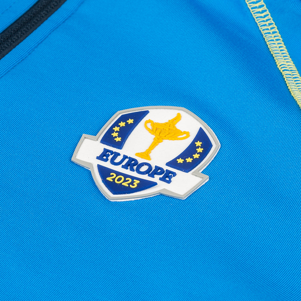 2023 Ryder Cup Official European Fanwear Youth Royal Blue 1/4 Zip Mid Layer - Badge Close-up
