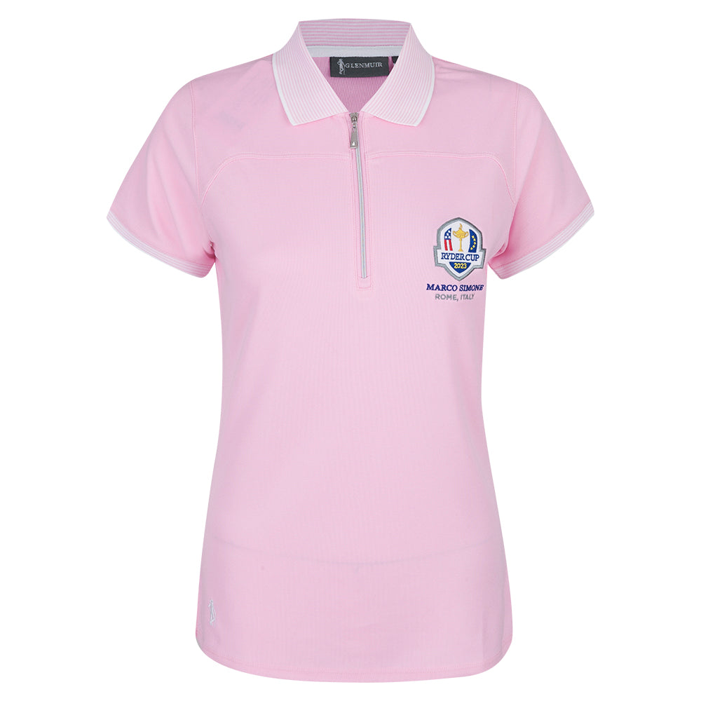 2023 Ryder Cup G/FORE Women's Pink Featherweight Mock Neck Polo Front