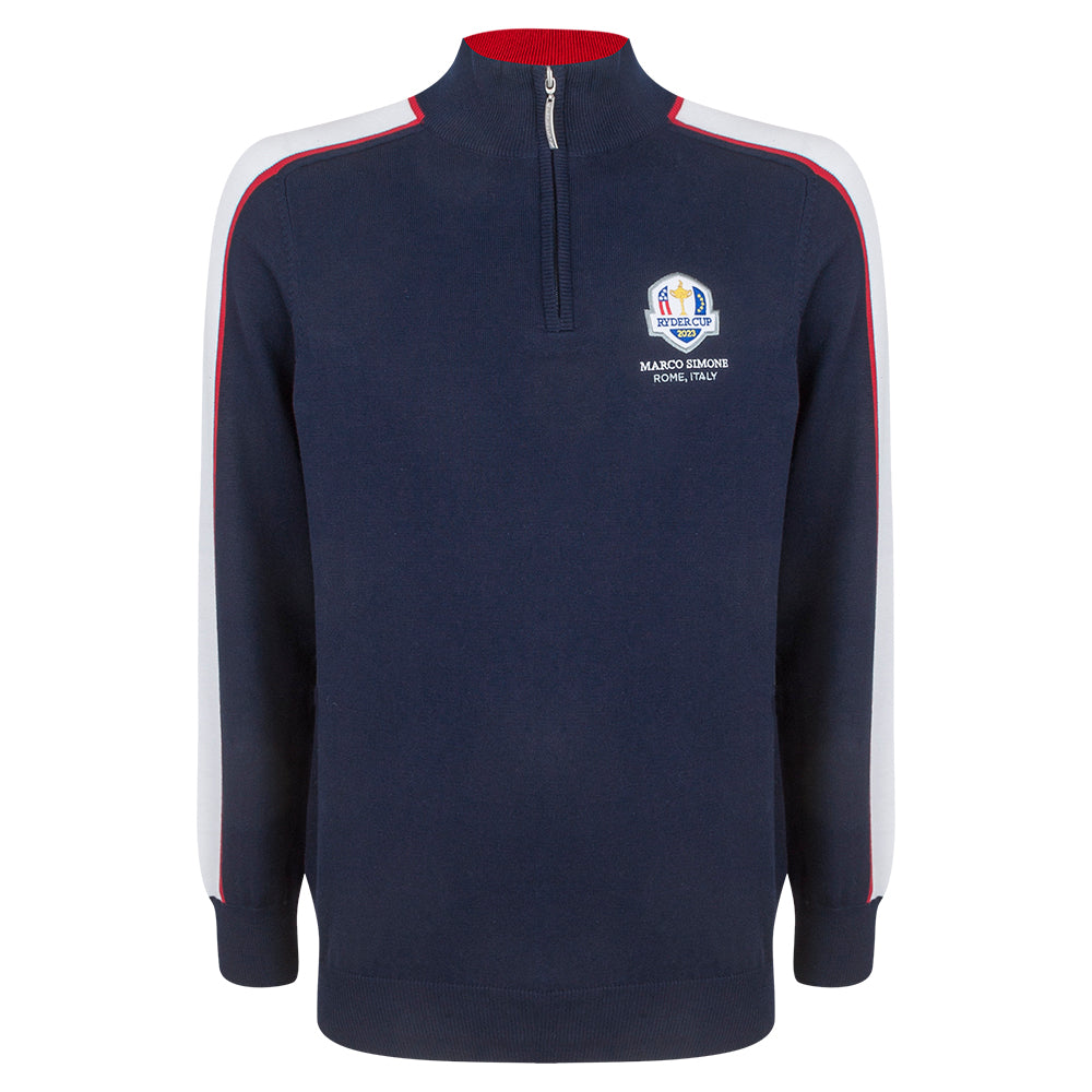 Official 2023 Ryder Cup Glenmuir Men's Navy Knitted 1/4 Zip Sweater - Front