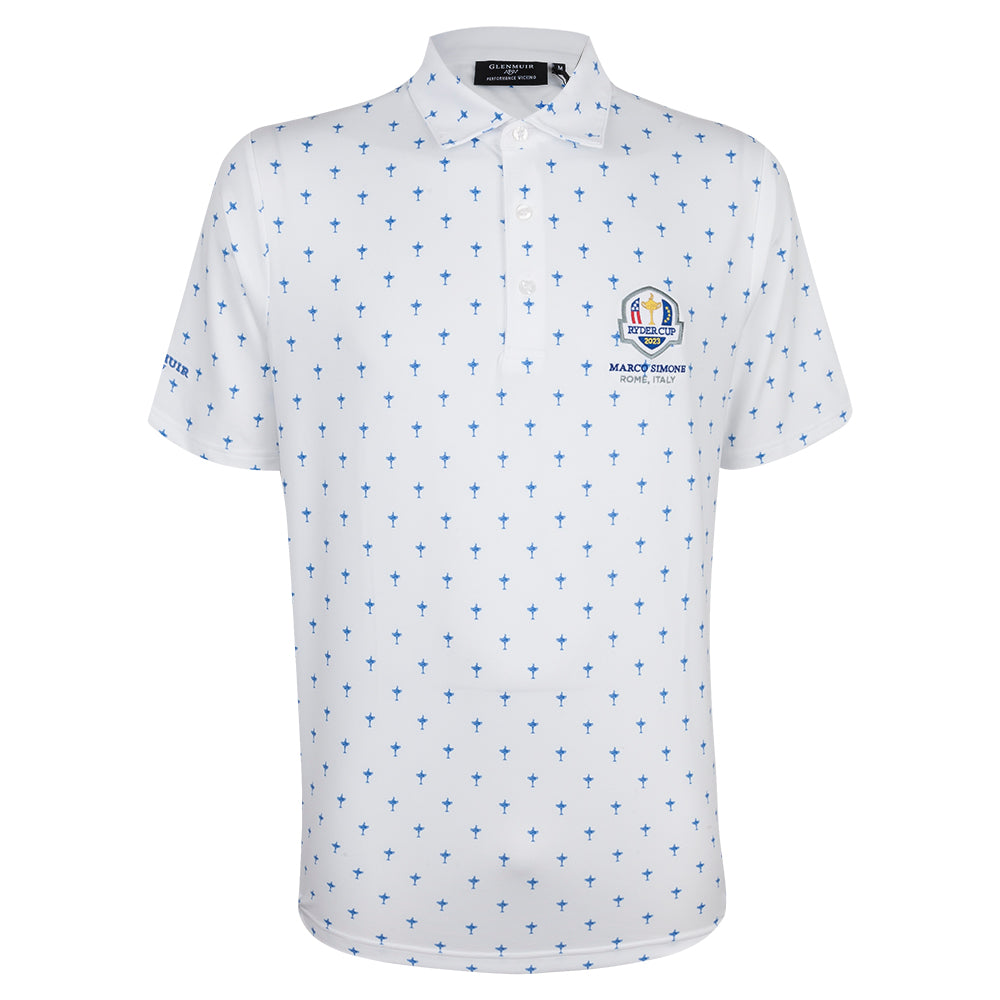2023 Ryder Cup Glenmuir Men's White Trophy Print Marco Polo Shirt Front