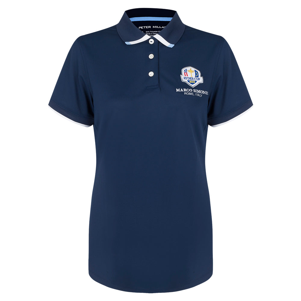 2023 Ryder Cup Peter Millar Women's Navy Whitworth Mesh Polo Shirt - Front