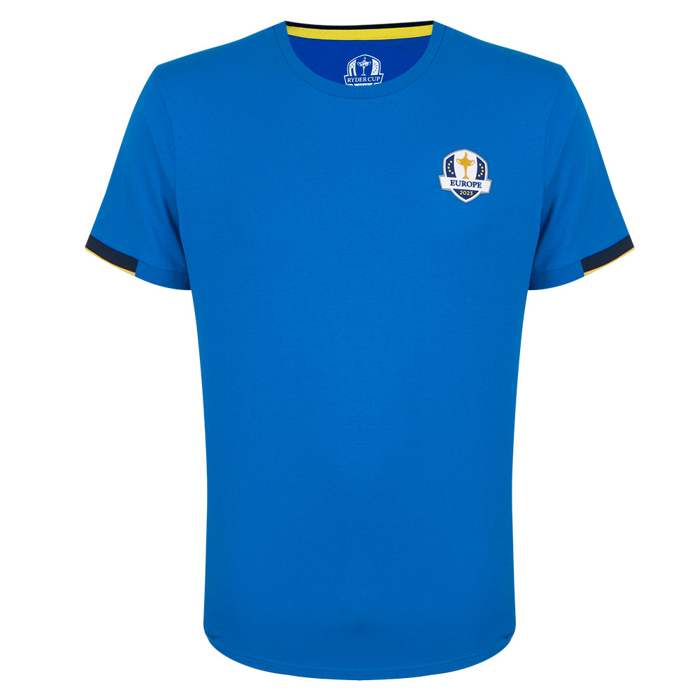 2023 Ryder Cup Official European Fanwear Men&#39;s Royal Blue T-Shirt Front