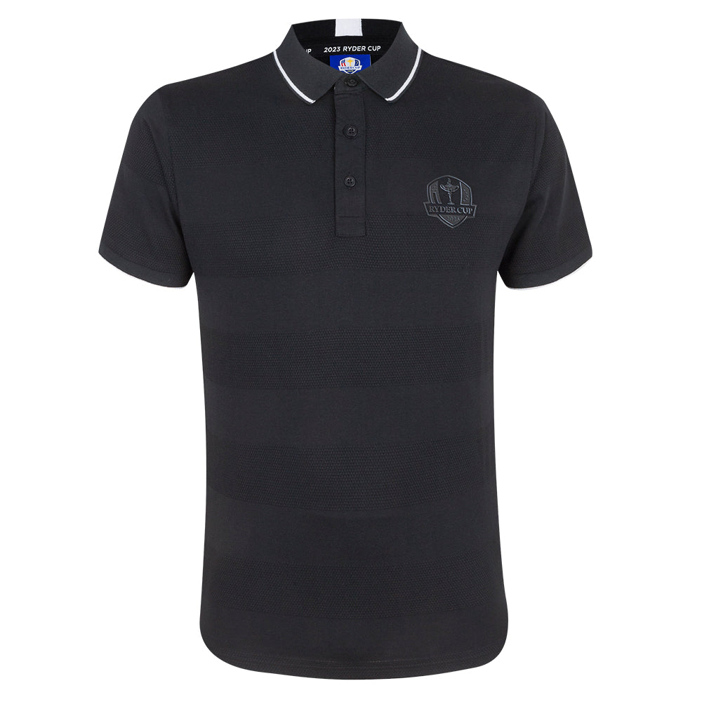 2023 Ryder Cup Men&#39;s Black Tonal Honeycomb Striped Polo Shirt Front